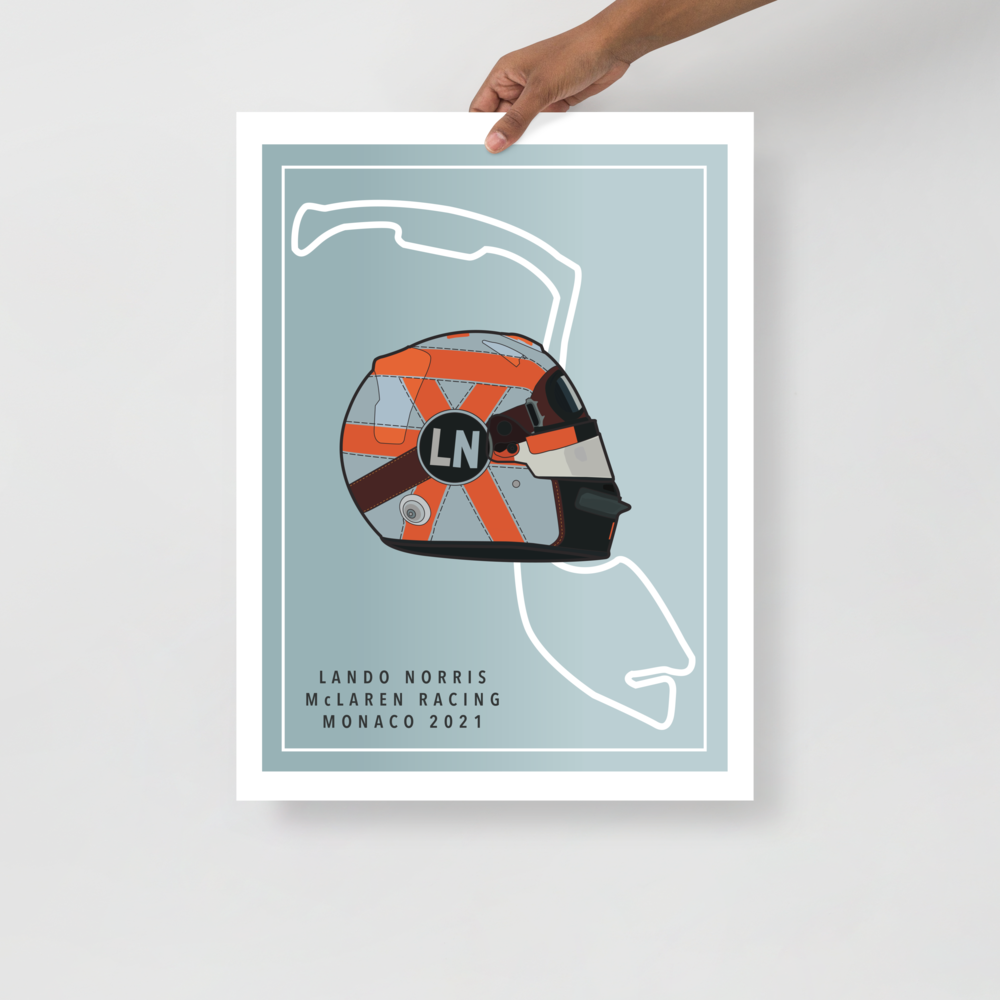 Lando Norris - Mclaren Racing - Monaco 2021 - Gulf Helmet Poster