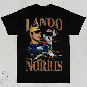 Lando Norris Mclaren Racing Vintage Formula 1 Shirt. Black unisex short sleeve shirt.